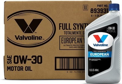 Valvoline European Full Synthetic 0W-30 Motor Oil, Case of 6 - 1 Quart Bottles
