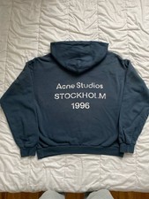 Acne Studios Stockholm 1996 Distressed Logo Hoodie Teal Blue Mens M NWT