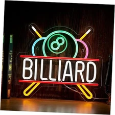 Billiards Neon Sign for Wall Decor Pool Room LED Light for Pub Bar White + Red