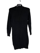 Rachel Zoe Black Ribbed Knit Turtleneck Sweater Dress Women M Long Sleeve