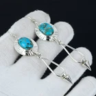 Blue Copper Turquoise Gemstone Earrings 925 Sterling Silver Handmade Jewelry