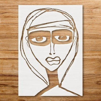 Stylized Face Illustration Wall Art Reusable Plastic Stencil - StencilAir