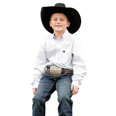 Cinch Youth Boy's White Paisley Print Button Down Shirt MTW7060393