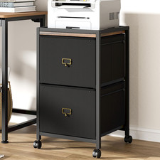 Mobile 2-Drawer File Cabinet for Home Office, Rustic Black Under Desk Storage