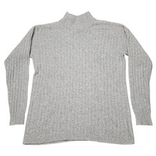 Eddie Bauer Sweater S Gray Ribbed Mock Neck Cozy Casual Minimalist Neutral Cozy