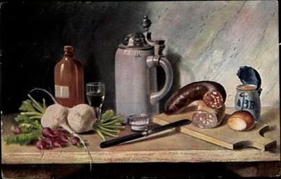 Artist Postcard Beer, Custom Pitcher, Vespers Plate, Blood Sausage, Mustard,... - 5071859