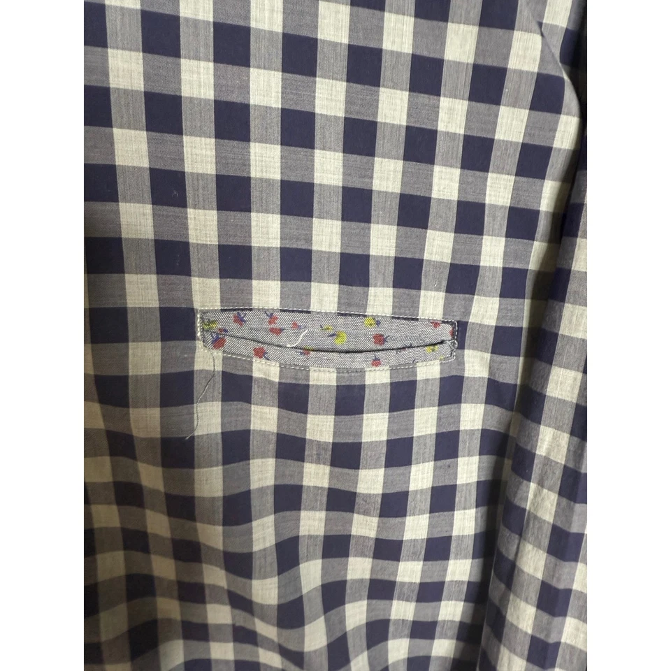 Stone Rose Button Up Men's XL Checkered Long Sleeve Shirt Fabric From Italy - Image 4 of 4