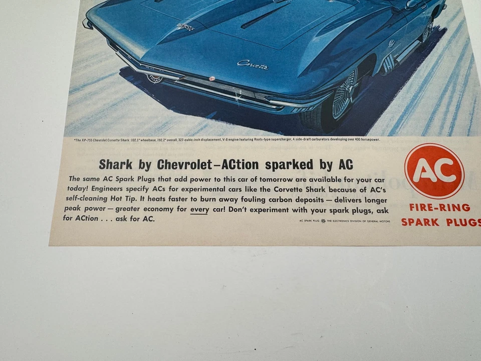 Vintage Chevy Corvette Shark AC Spark Plug Ad - Image 3 of 4