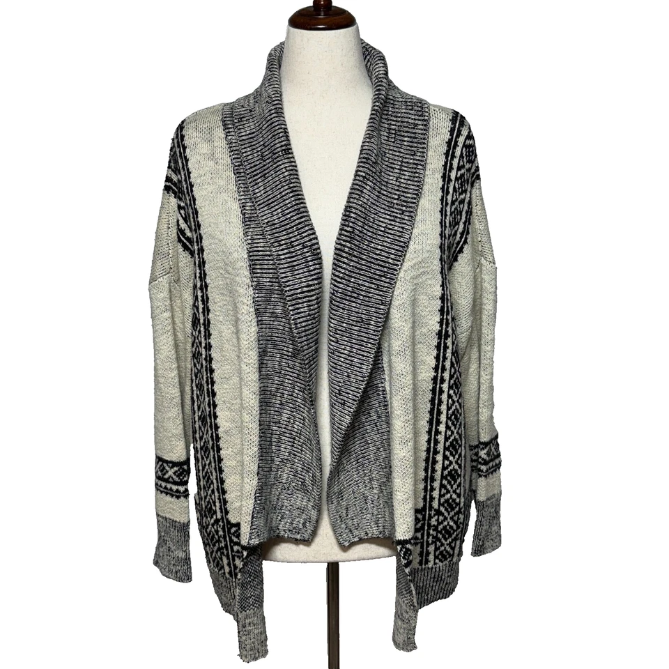 Cardigã Chicos Feminino Extra Grande 3 Cinza Preto Asteca Tribal Frente Aberta Boho Suéter - Imagem 2 de 4