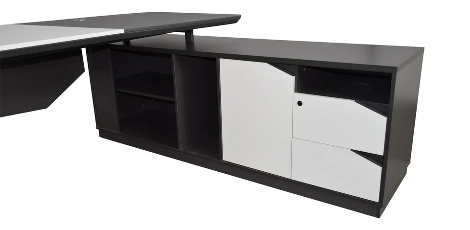 Chef Schreibtisch Carolina rechts Lederoptik anthrazit weiß Sideboard Büromöbel - Bild 3 von 4