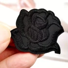 IRON ON PATCH APPLIQUE - black Rose Flower 1+1/2 x 1+1/4 inch FREE SHIPPING