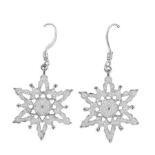 Christmas Snowflake Earrings Silver Tone White Glitter Dangle Holiday Gift