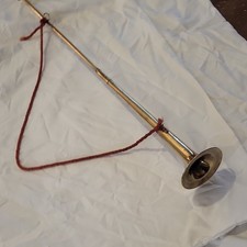 Vintage Brass Hunting Horn W Red Strap
