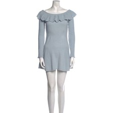 LoveShackFancy Ruffled Light Blue Cashmere Mini Dress Size S NWT