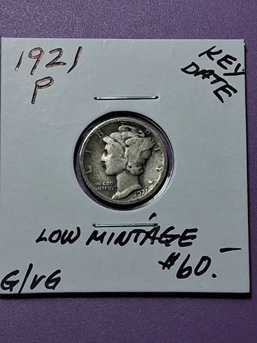 1921-P MERCURY DIME. GOOD CONDITION. KEY DATE. RARE. LOW MINTAGE.