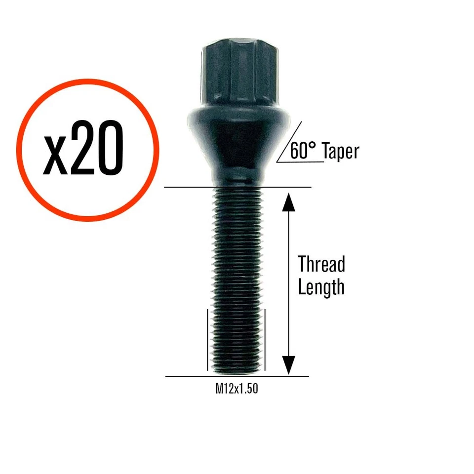 Parafusos de roda de liga leve TPi preto (20) 12x1,5 porcas para Nissan Qashqai J11 2014-2021  - Imagem 2 de 4