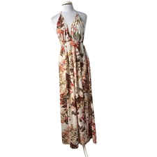 Pretty Little Thing Women's 2 Boho Sexy Floral Plunge Backless Maxi Wrap Dress