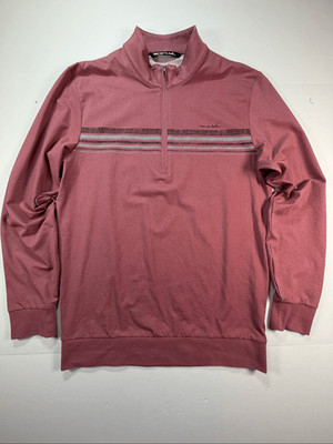 Travis Mathew Men s 1/4 Zip Pullover In The Line Up Small Light Red Stretch Golf