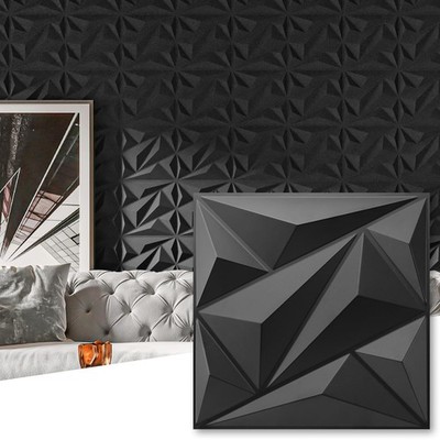 Art3dwallpanels 50 Pack 3D Wall Panel Diamond for Interior 50 Pack, Black