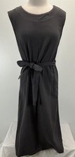 Faherty Dream Costa Dress L Grey Sleeveless Organic Cotton Gauze Belted Midi