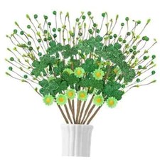10PCS St Patricks Day Decorations Shamrock Picks Artificial Flowers Decor