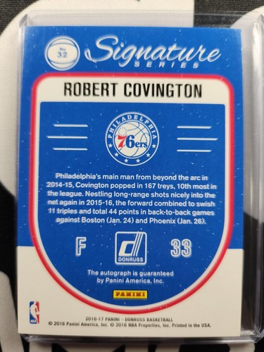 2016-17 Panini Donruss Robert Covington Signature Series Auto Gold 10/10 76ERS - Foto 2 di 2