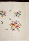 VINTAGE FLORAL BOUQUET EMBROIDERED LINEN HANKIE HANDKERCHIEF bridal 14"X13.75"