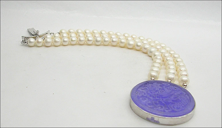 BRACCIALE IN ARGENTO 925 CON GIADA VERDE E PERLE D'ACQUA DOLCE BIANCHE AGRP 016 - Immagine 2 di 3