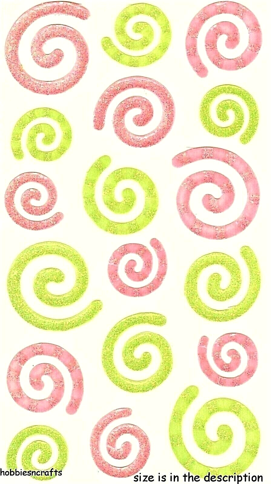 GREEN & PINK SWIRLS Sticko Glitter Stickers Spumoni Spirals 18 stickers