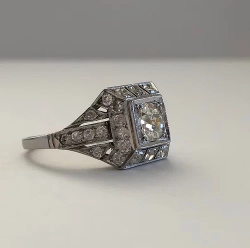 1920s Art Deco Engagement Ring Old European Cut 0.5ct Silver Antique Vintage