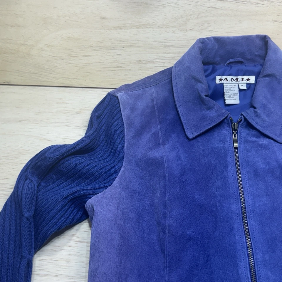 A.M.I. Лаванда замши ребристый трикотажа очень длинные рукава женская куртка размер M фиолетовый - Изображение 3 из 4