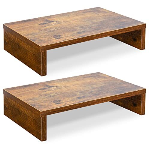Monitor Stand Riser-2 Pack Rustic Brown Wood Adjustable Monitor Stand Dual Mo...-image