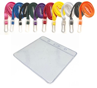Ausweis Abzeichen Tasche 60 x 90 mm & Kunststoff Clip Umhängeband Schlüsselband 10 Farben