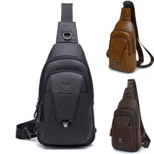 Mens Daypacks Sling Bag Chest Bag Genuine Leather Multipurpose Travel Fashion