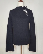 Ella Moss Women’s Black Bell Sleeve Sweater W/Lace Up Detail Size XS