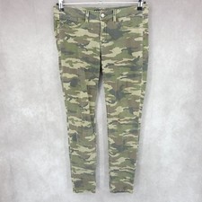 Fade To Blue Jeans Womens 29 Green Army Camo Mid Rise Skinny Stretch USA Made