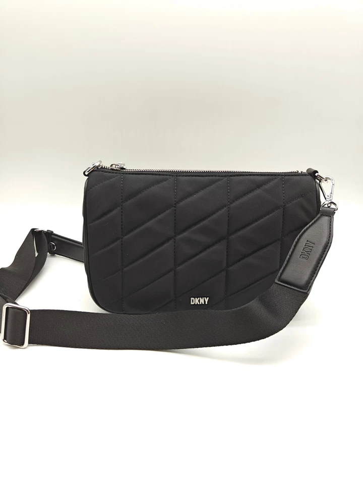 DKNY Bodhi chain quilted nylon women's medium crossbody bag pouch - BLACK - Image 2 of 4