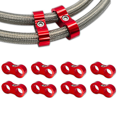 8PC Red Hose Fitting Separator Clamp Bracket Adapter 6AN for Oil Fuel Line