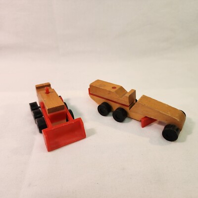 Vintage 1973 Epoch Toy Wood Construction Vehicles Toys Japan Bull Dozer Grader