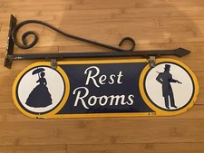 1930’s Sunoco Double Sided Porcelain Hanging Restroom  Sign 21”x6.5
