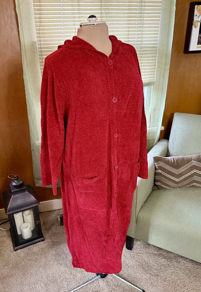 Cardigã Denim & Co Botão Frontal Suéter Espanador com Capuz - Vermelho (Tamanho 1X) - Imagem 4 de 4