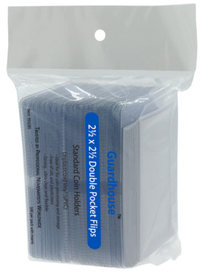 100 Guardhouse Archival 2.5x2.5 Unplasticized Coin Flips Double Pocket w/Inserts