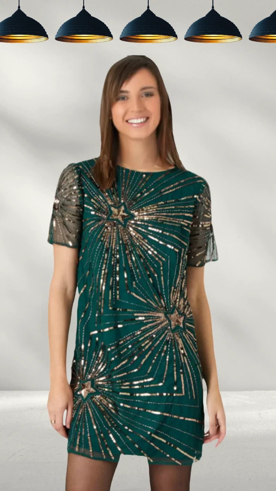 Ex Monsoon Women’s Katherine Embellished Tunic Dress in Green (A Bit Defect) - Image 2 of 3