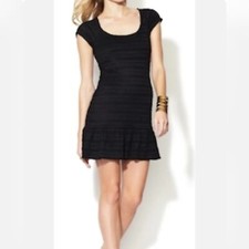 Free People Black Casual Mini Dress Textured Flounce Hem Ruffled Boho Medium