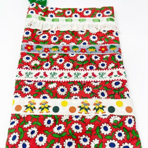 Vintage Handmade Christmas Stocking Red Floral Quilted Craftcore Holidays - Picture 3 of 6