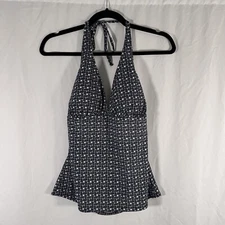 Gap Body Swimsuit Women's Large Top Blue Tie Neck Padded Stretchy Pullover