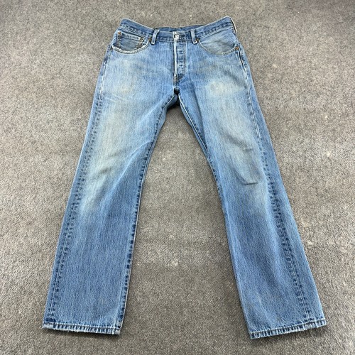 Levis 501 Jeans Mens 33x32 Blue Straight Leg Regular Fit Medium Wash Distressed - Picture 2 of 21
