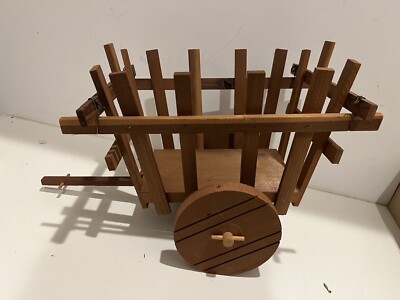 Doll Size Wooden Pull Behind Wagon Cart - Vintage -
