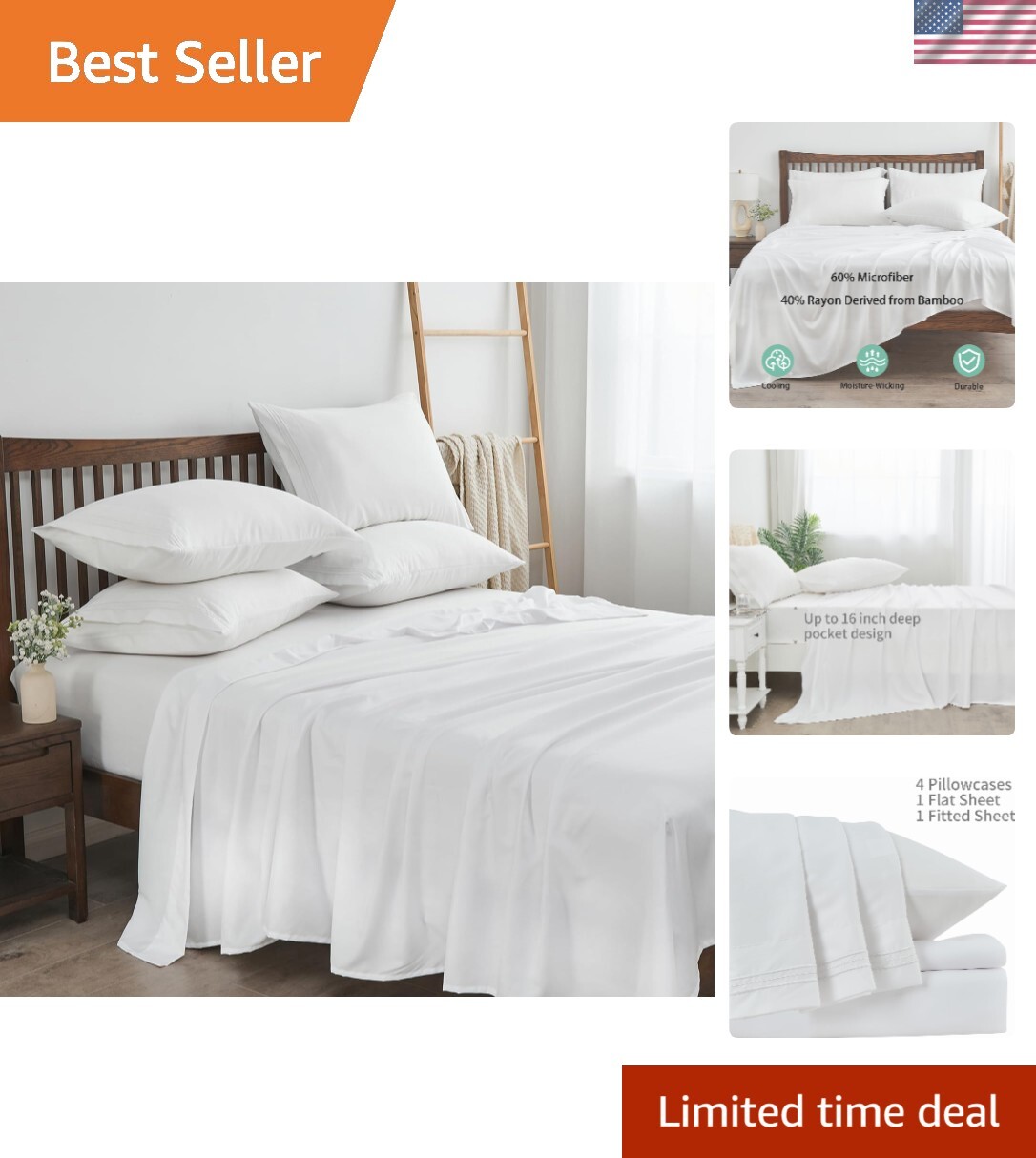 King Bamboo Rayon Sheet Set - 6pc Cooling Breathable Luxury Bed Sheets