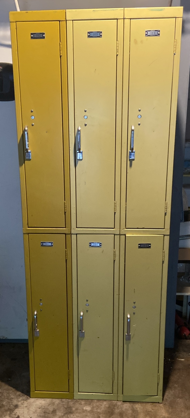 SET Of 6 Interior Brand YELLOW VINTAGE GYM LOCKERS Clev Numbered 72&rdquo;x27&rdquo; 11-3/4